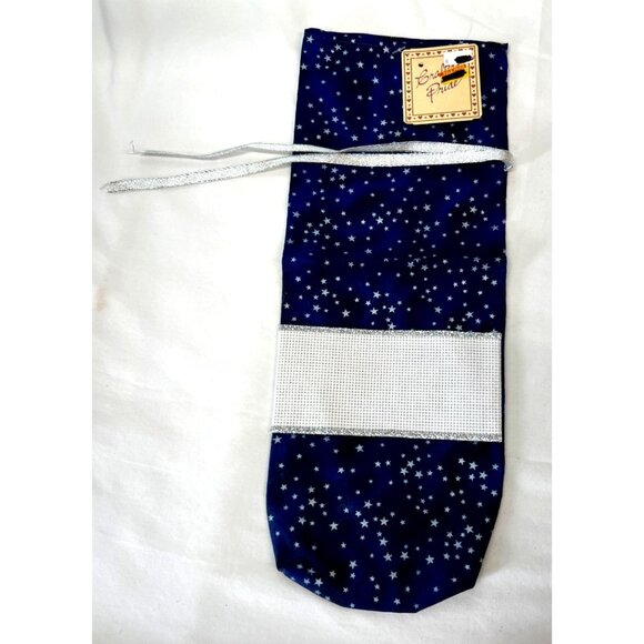 Blue Starry Cross Stitch Wine Bottle Holder With Silver Trim By Charles Craft - Picture 1 of 4